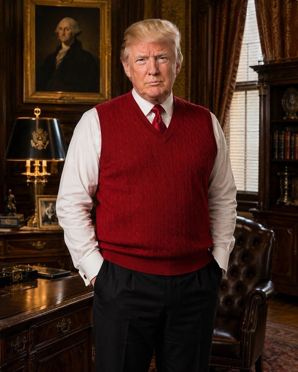 Donald J Trump Signature Collection Red Cable Knit Sweater Vest XL Cotton